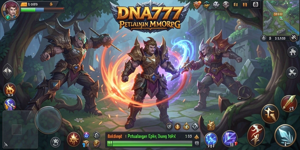 Screenshot utama gameplay <strong>DNA777</strong> menampilkan aksi seru dalam pertarungan multiplayer MMORPG.