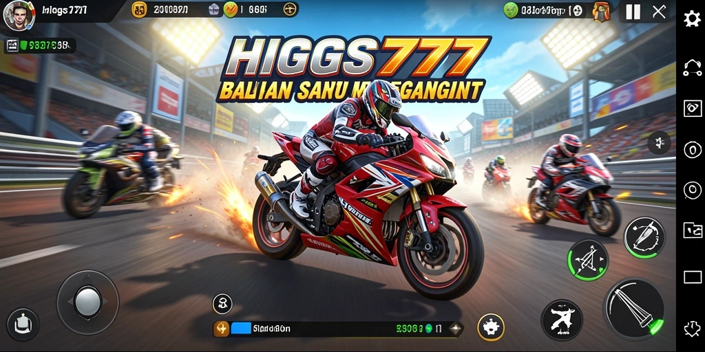 Tampilan gameplay HIGGS777 yang memukau saat balapan motor.