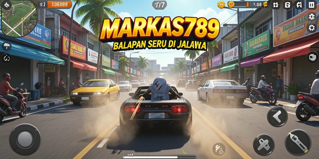 Tampilan gameplay balapan yang seru dan mendebarkan.