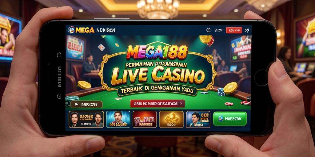 Tampilan gameplay MEGA188 dengan dealer langsung dan suasana kasino yang mendebarkan.
