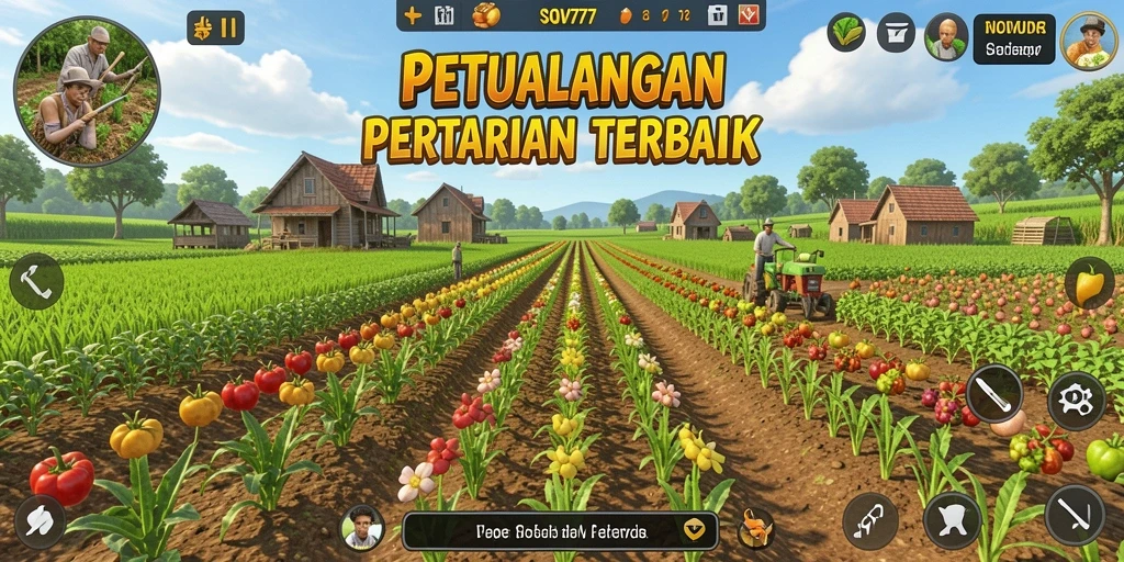 Screenshot gameplay SOV777 yang menampilkan pertanian yang indah dan interaktif.